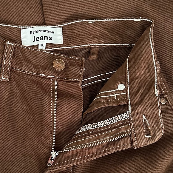 REFORMATION Cowboy High Rise Straight Jeans in Chocolate Brown 23 - Picture 4 of 13
